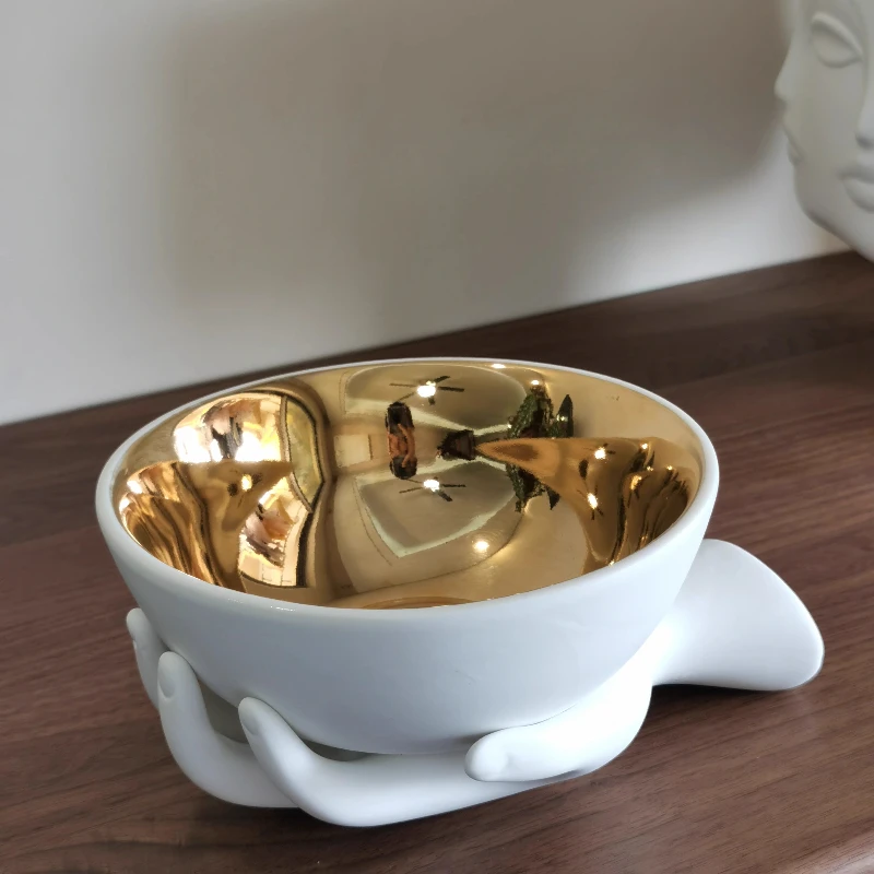 Modern minimalist gold-plated ceramic decorative bowls snack trays living room foyer kitchen desktop decorations ornaments gifts
