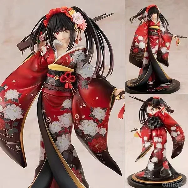 2024 23cm Date A Live Anime Tokisaki Kurumi Action Figure Kimono Lingerie Pistol Figurine Model Doll Gift Shouakuma