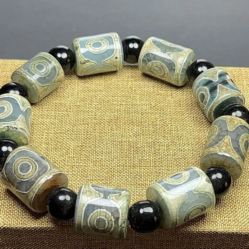 Turquoise Niche Yellow and Gray Three-eye Dzi Bead Bracelet Bracelet Agate Sky Eye Bracelet Men's Model