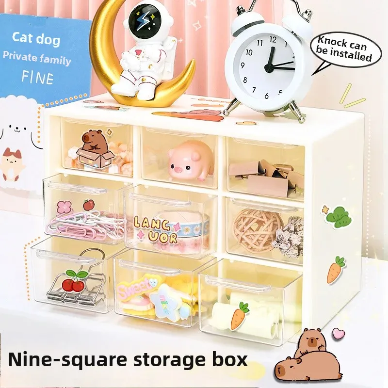 Transparent Desktop Organizer Box Drawer Style Wall Mountable Nine Grid Storage Box For Dormitory Room Clutter Sorting Plastic M