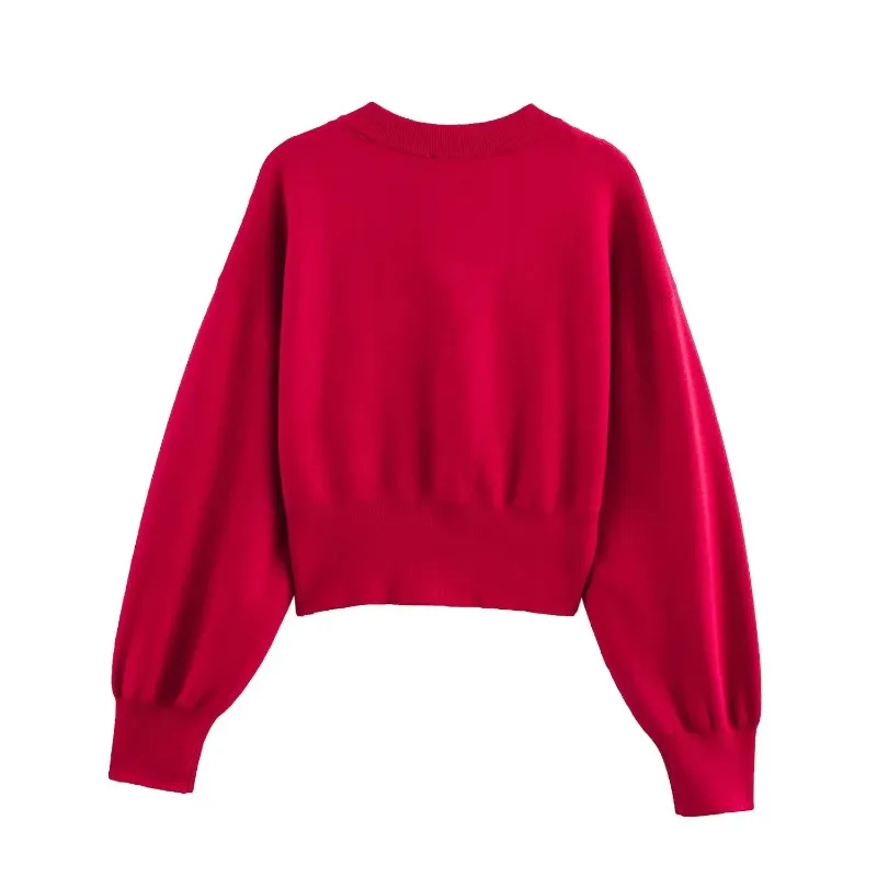 المرأة سترة مشغولة من الصوف بلون الخريف الشتاء سيدة طويلة الأكمام الجولة الرقبة مضلع سترة معاطف الإناث عادية فضفاض تريكو