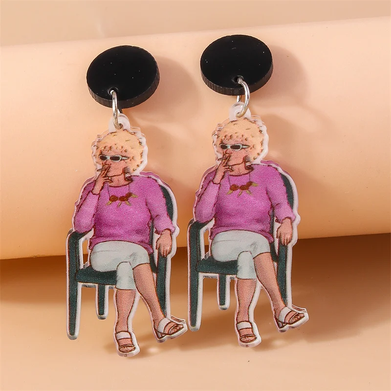 Aihua Neue Mode Acryl Beliebte Lustige Rauchen Oma Ohrringe für Frauen Persönlichkeit Ohrringe Täglichen Party Schmuck Geschenke – Detail 4