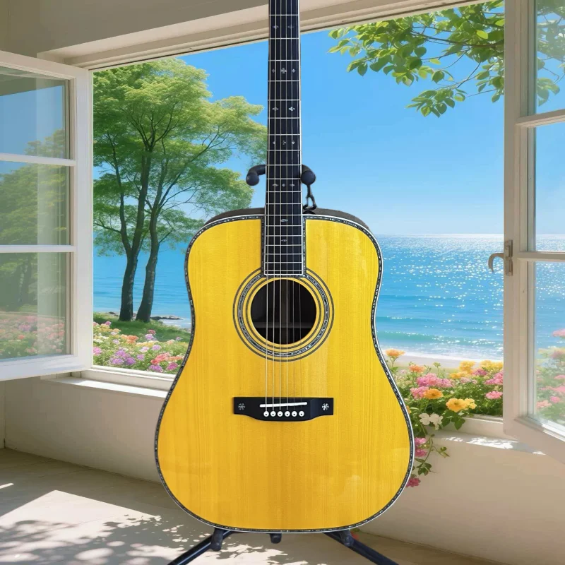 

41 Inch D42 Style Acoustic Guitar Yellow Shell Abalone Inlay Solid Top Ebony Neck Red Cedar Body Clear Tone Free Shipping