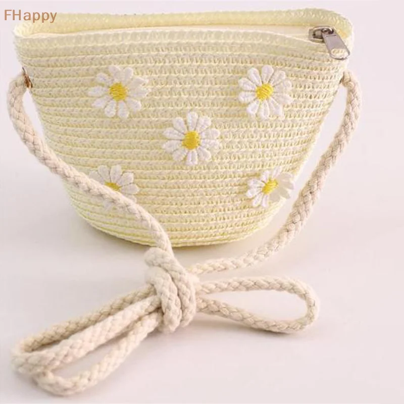 Trendy Diagonal Grass Woven Bag Cross Body Cute Portable Shoulder Bag