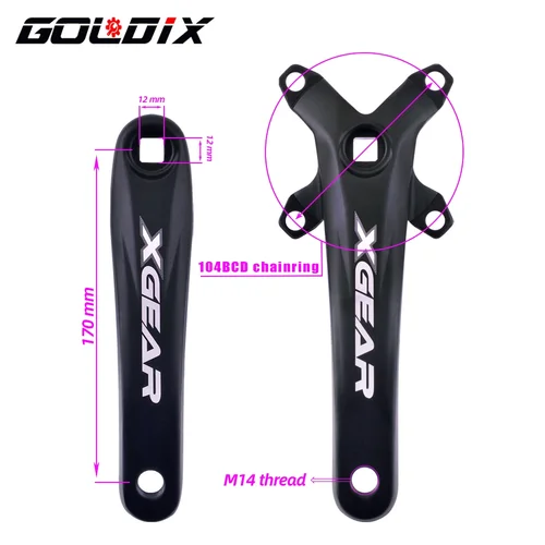 Imagen 2 del producto Platos y bielas de bicicleta GOLDIX con orificio cuadrado 104BCD, plato único forjado, manivela de aleación de aluminio de 170mm de longitud, negro 32/34/36/38/40/42T