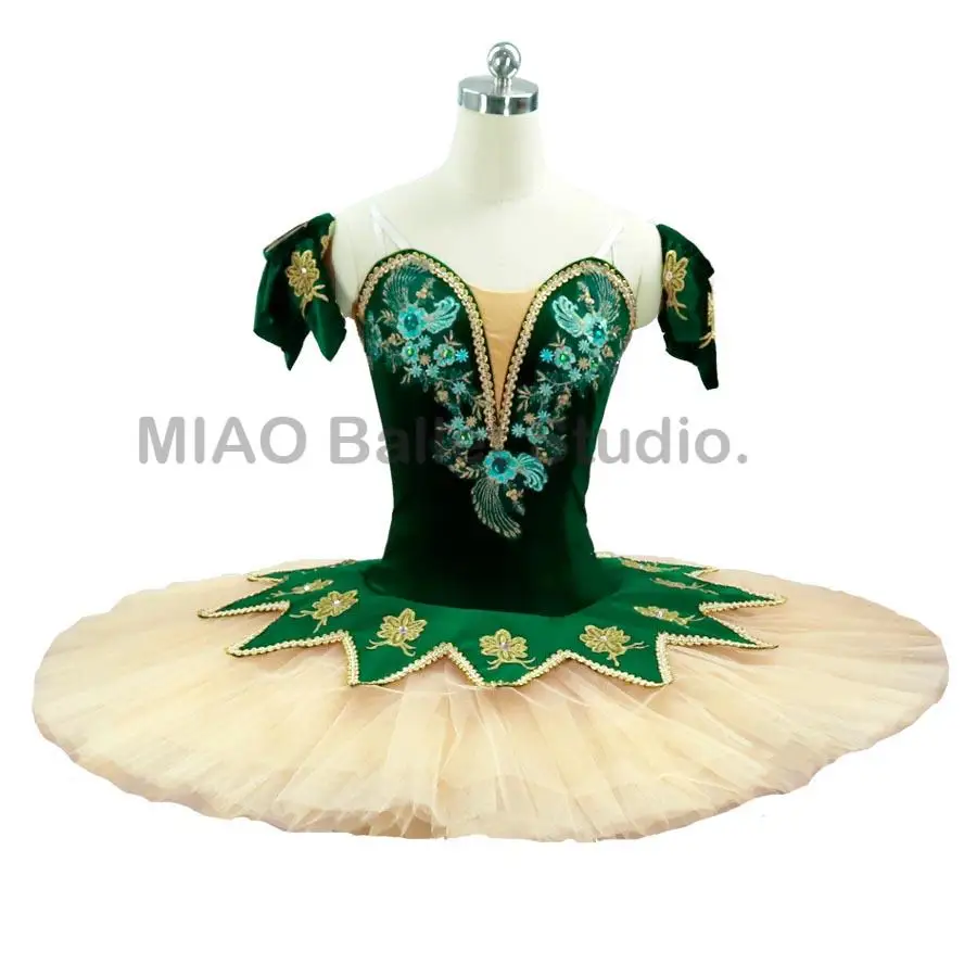 Tutú de Ballet profesional de terciopelo melocotón verde oscuro para niñas, traje de tutú clásico de 11 capas, personalizado, 002