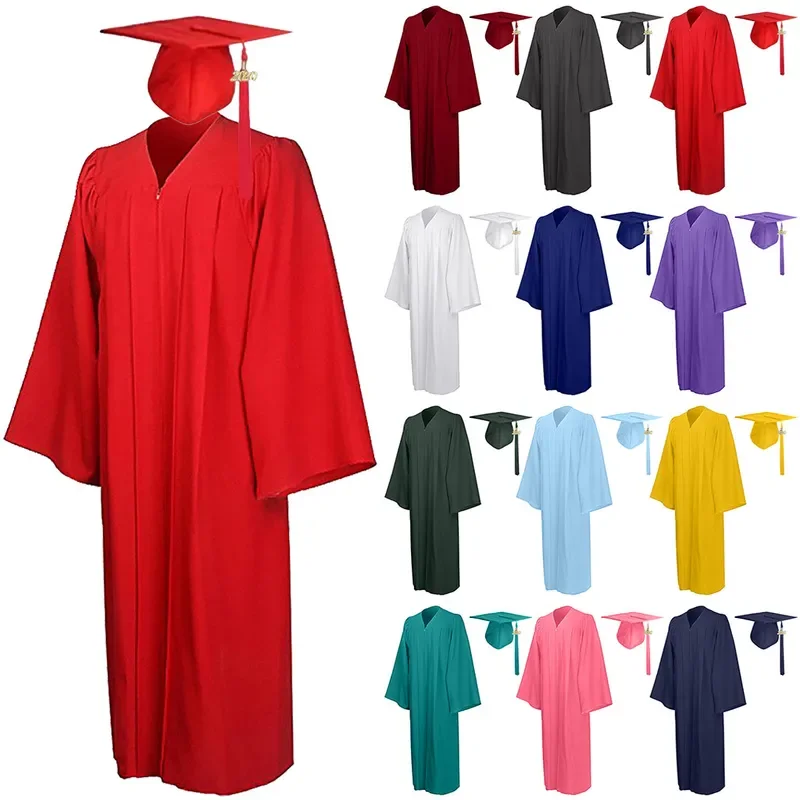 Vestido de graduación Unisex para estudiantes, conjunto con colgante y gorro, batas formales de escuela secundaria + conjunto de sombrero, ropa de soltero universitario, 2022