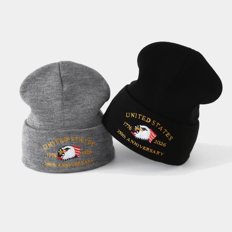 2025 New America Anniversary Knitted Hats Marine Corps Eagle Embroidered Warm Beanies Cap Unisex Outdoor Streetwear Bonnet