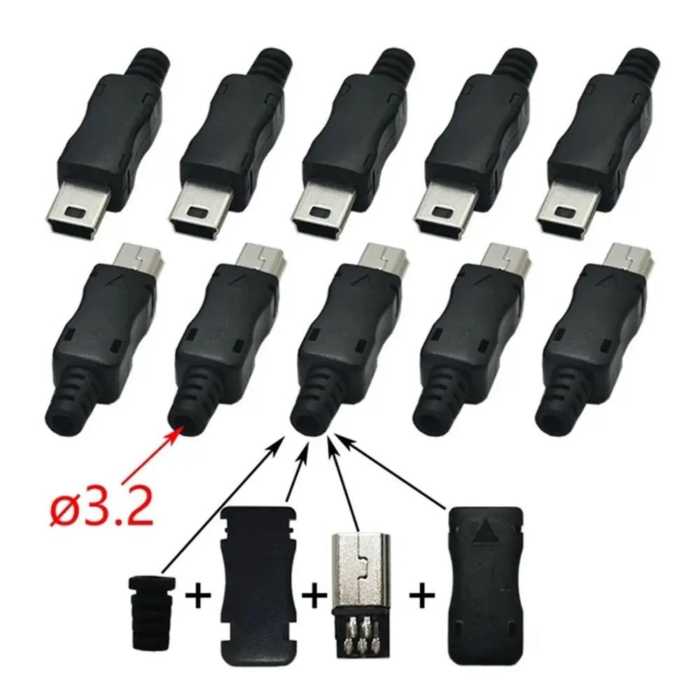 Mini USB Male Connector 5Pin Plug Socket USB 2.0 Jack Wire With Plastic Cover 4 In 1 Assemble Mini USB Jack Data Cable Connector