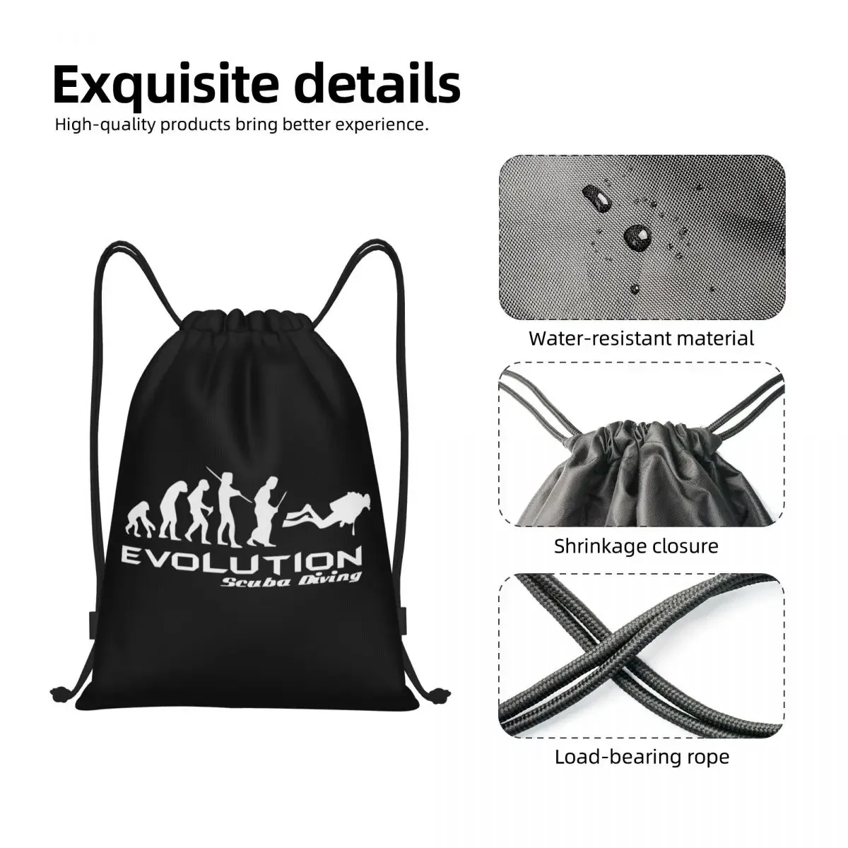 Custom Evolution Of Scuba Diving borsa con coulisse sport portatile Gym Sackpack divertente subacqueo Diver Gift Training zaini