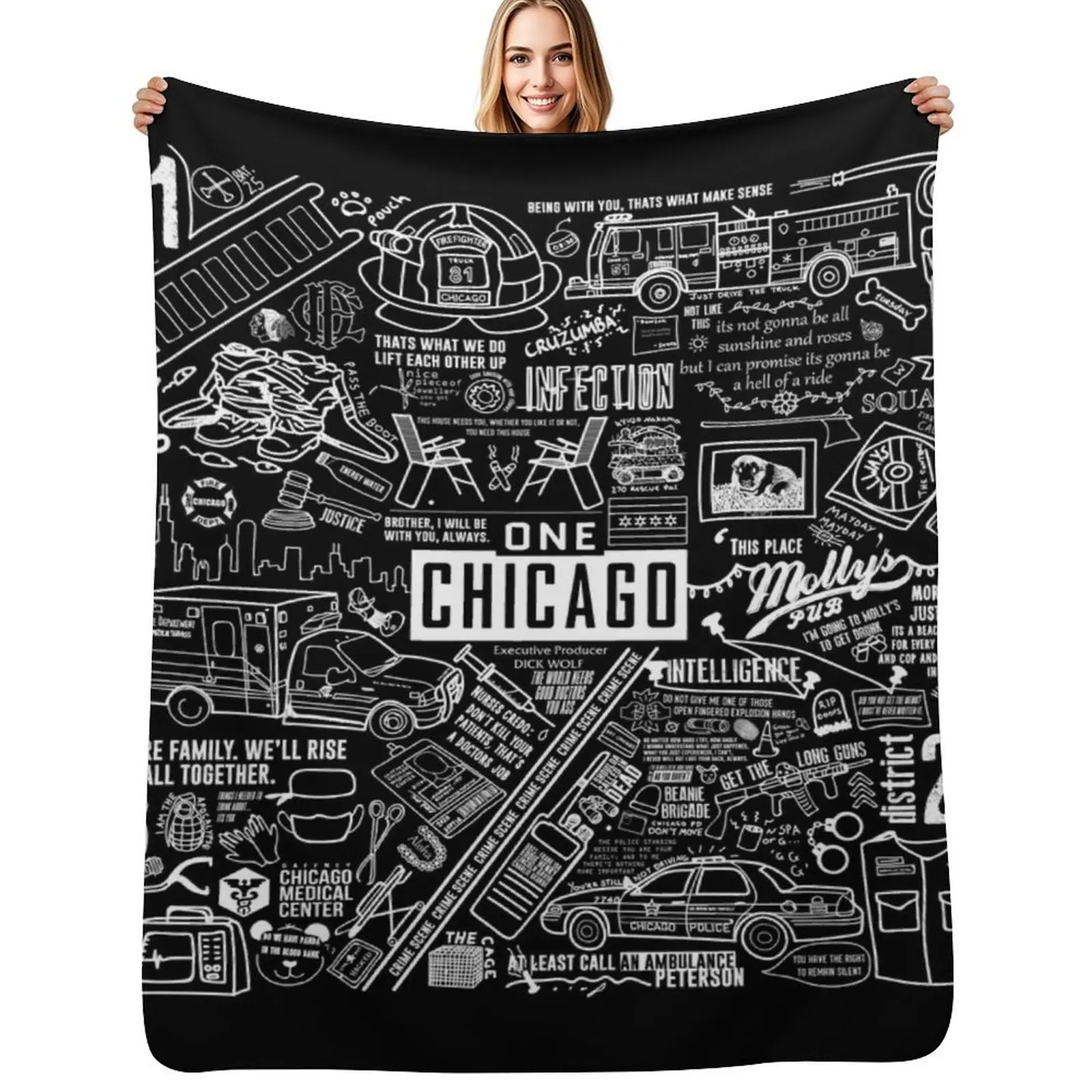 ONE CHICAGO COLLAGE on black Throw Blanket Thin Soft Blanket for Summer Night Sleeping