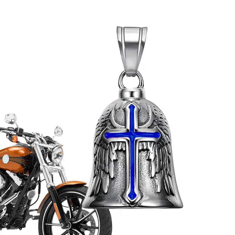 Retro Punk Style Guardian Bell Motorcycle Bells Men's Cross Lucky Bell Angel Wing Knight Bell Metal Pendant Motorcycle Accessory