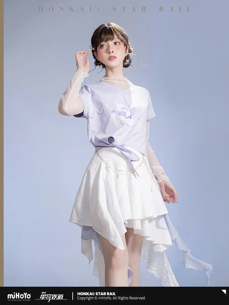 Genuine MiHoYo Game Honkai Star Rail Robin Short Sleeve T-shirt Women Daily Wear Skirt Cosplay Costume Tops Tees Birthday Gift