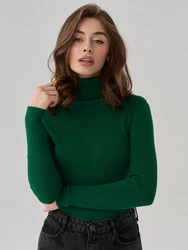 Women's Pullover High Necked Sweater Knitted Base Cardigan Thin Soft Tops Solid Color Slim Female Clothing Spring Autumn 2024