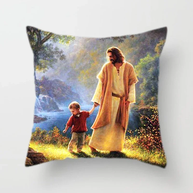 Religious Cushion Cover Jesus Girl Believers Pattern Print pillocase for Bedroom Sofa Pillow decoration