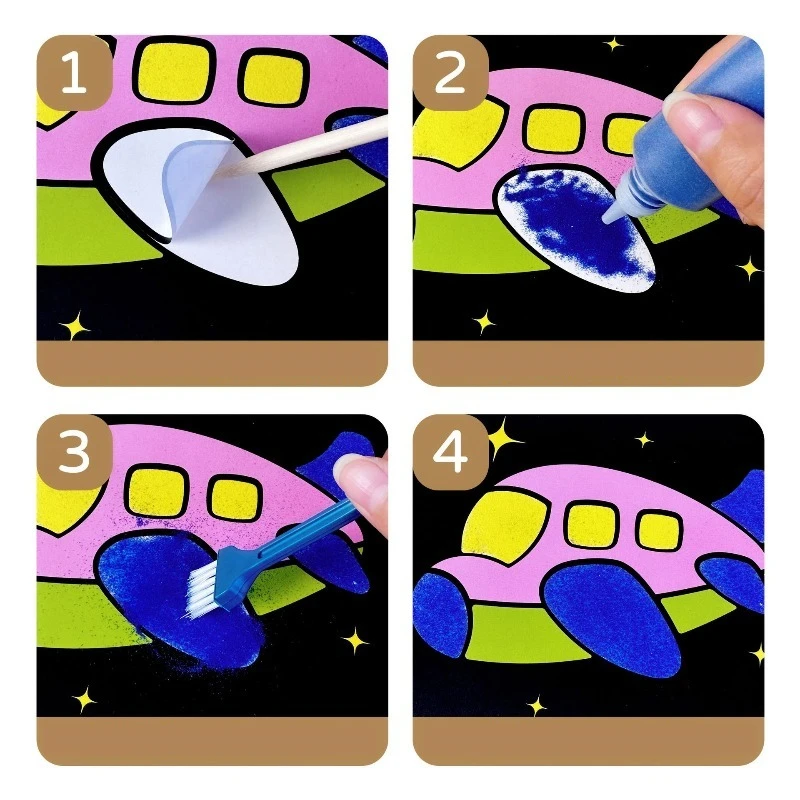 Ensemble de peinture au sable pour enfants, jouet créatif de sable coloré, fait à la main avec autocollants, peinture au sable pour enfants, DIY bricolage