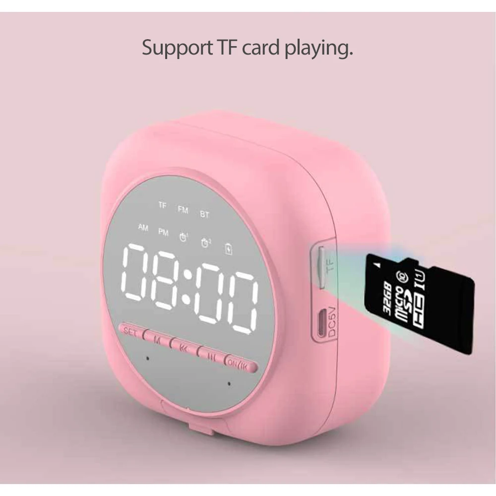 Smart Bluetooth 5.0 Speaker Mirror Alarm Clock Radio Support TF Card LED Portable Wireless Subwoofer Home Theater Ribbon Tweeter