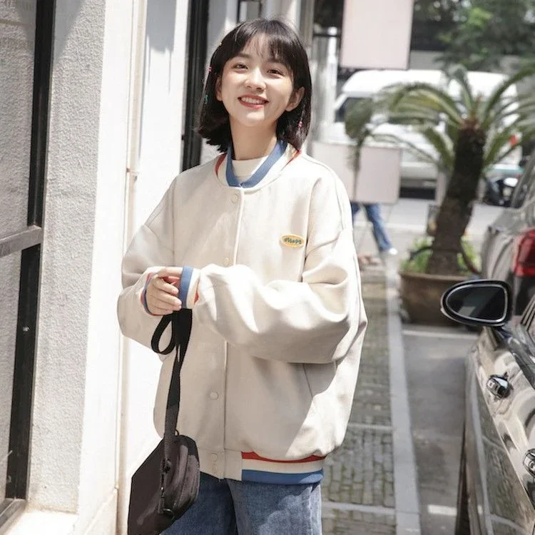 2026 New Women Korean Baseball Jacket Fleece Lined Oversized Slim Fit Stand Collar Coat Autumn Winter Casual Outerwear