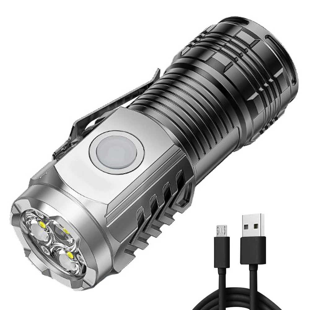 3 LED Compact Camping Torch Type C/Micro USB Charging Portable Flashlight Multifunction Flashlight for Outdoor Fishing Emergency