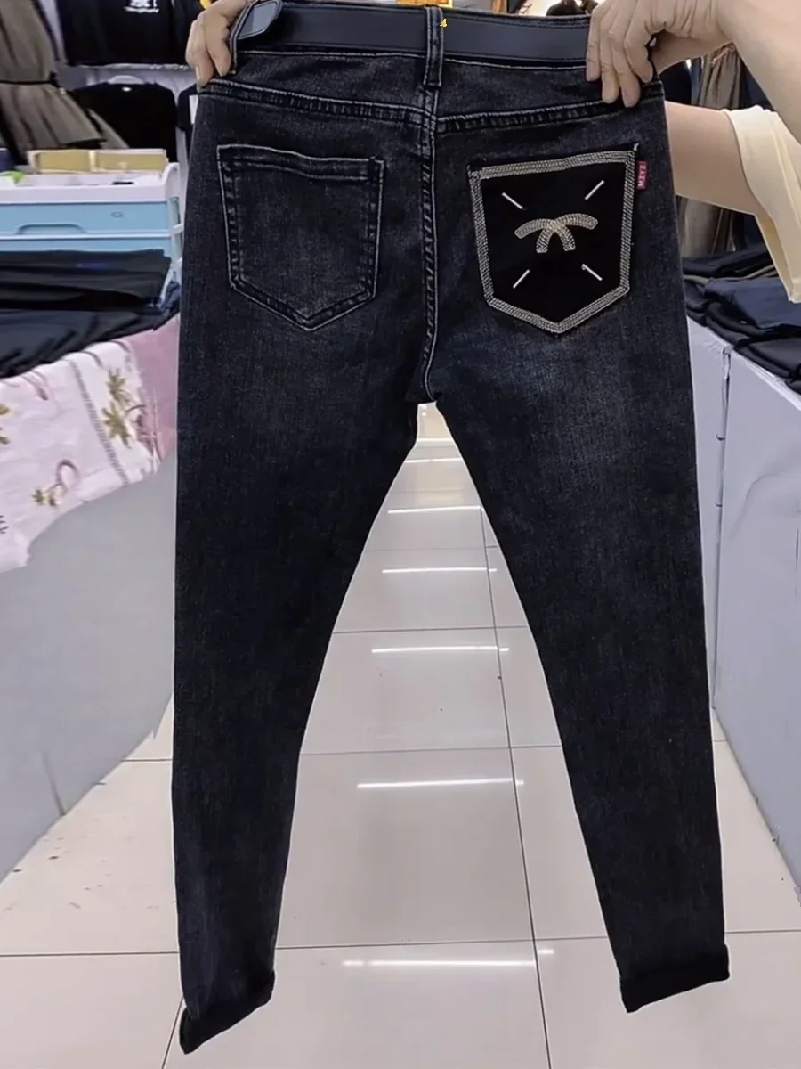 Y2k-pantalones vaqueros de lápiz para mujer, vaqueros de talla grande, cintura alta, diseño adelgazante, sentido con pies pequeños elásticos, 2023