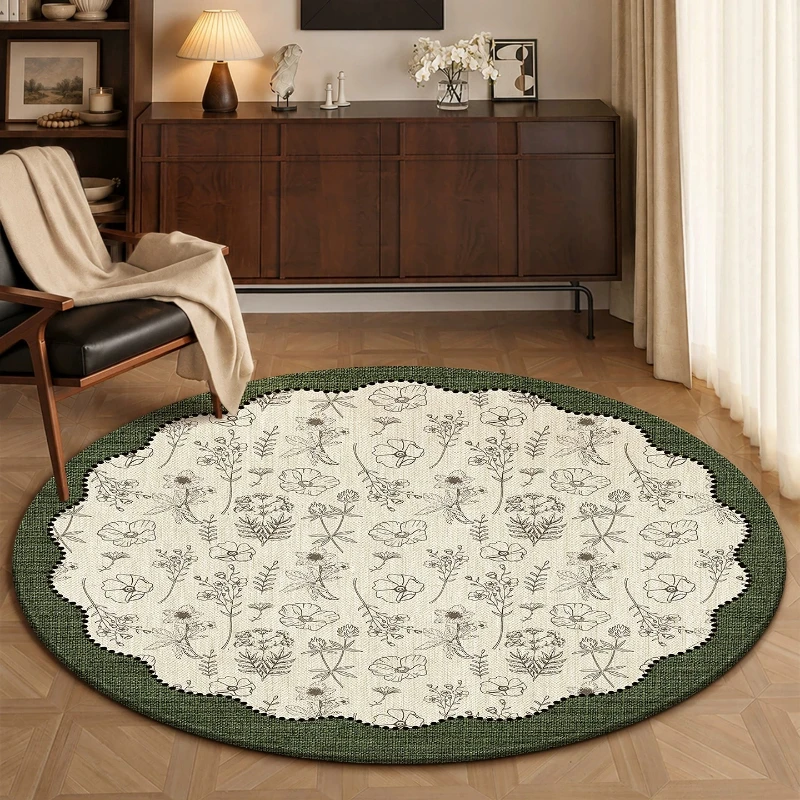 Round Rug Living Room Carpet Stain-resistant Wear-resistant Floor Mat French Vintage Floral Rugs Large Size Home Decor Carpets