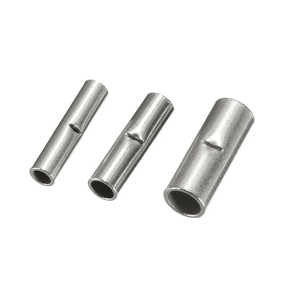 

10/50 Non-Insulated Butt Wire Connector Ferrules Electrical Cable Terminal Copper Bare Tinned Crimp Terminal 0.2-35mm2 26-2AWG