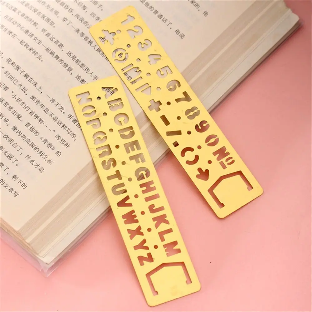 1pc Metal Hollow Straight Ruler Number Letter Pattern Bookmark Kawaii Stationery Painting Drawing Template Measuring Tool