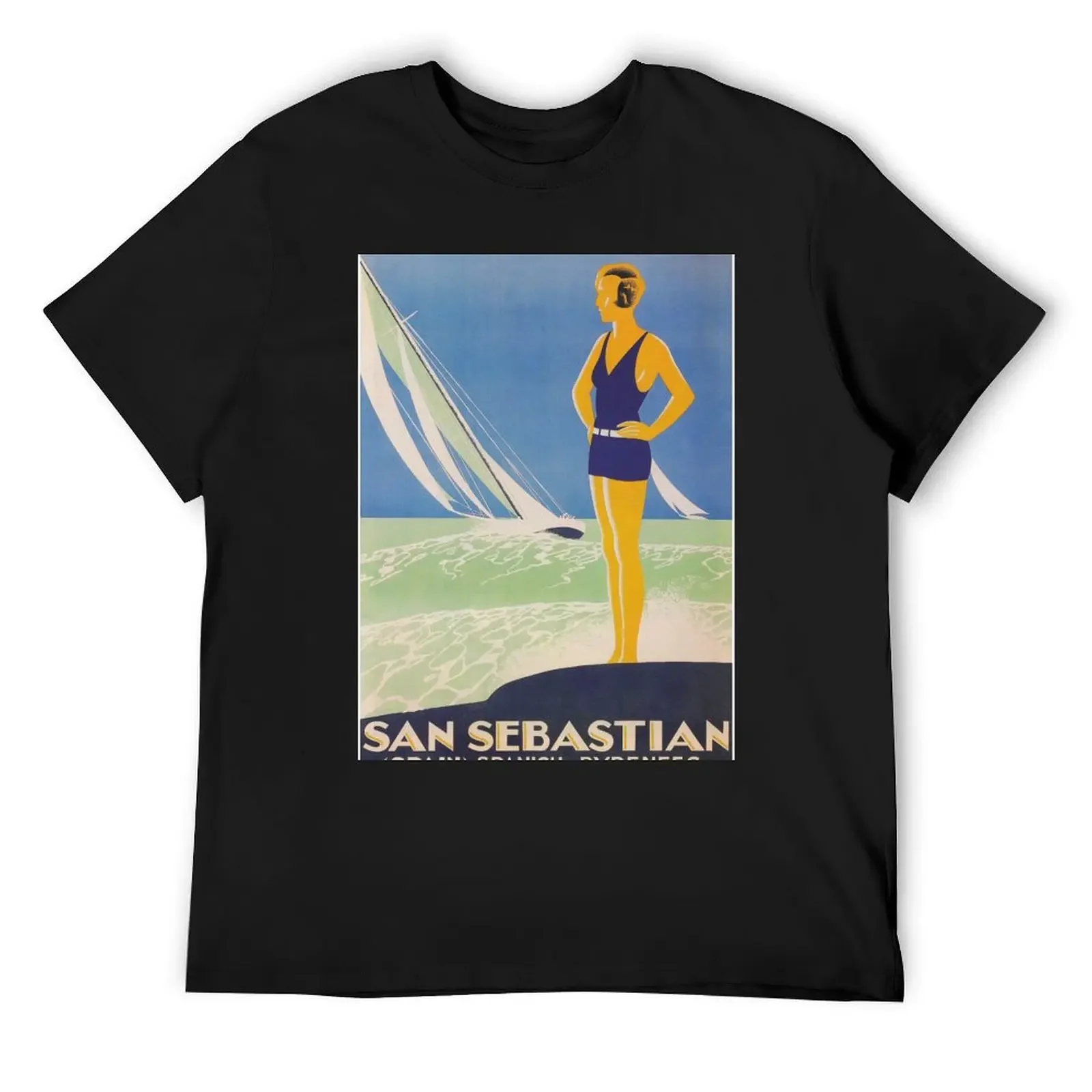 

San Sebastian Spain Woman and Sailboat Vintage Travel Poster T-Shirt Aesthetic clothing vintage graphic tee shirts men graphic