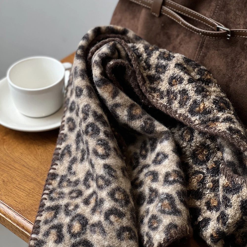 2024 Women Winter Warm Scarves  Leopard Print Vintage Women Knitted Scarf Female Scarves