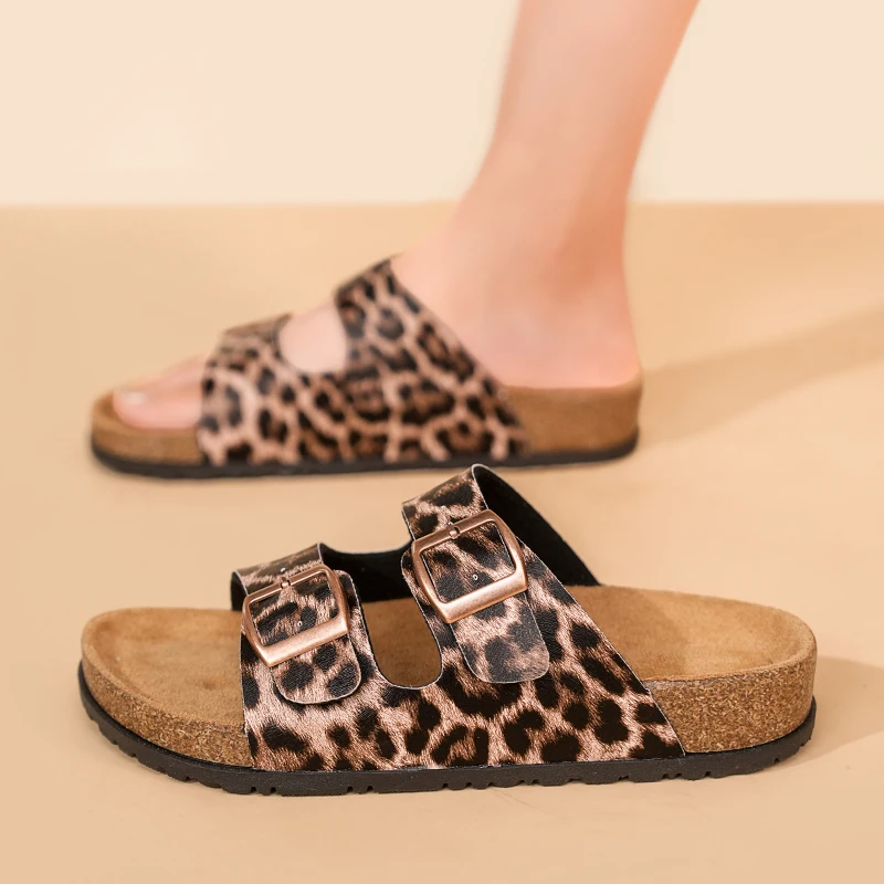 

Мужские и женские тапочки, высококачественные пробковые сандалии с пряжкой в стиле ретро, модная элегантная пляжная обувь для воды с леопардовым принтом больших размеров