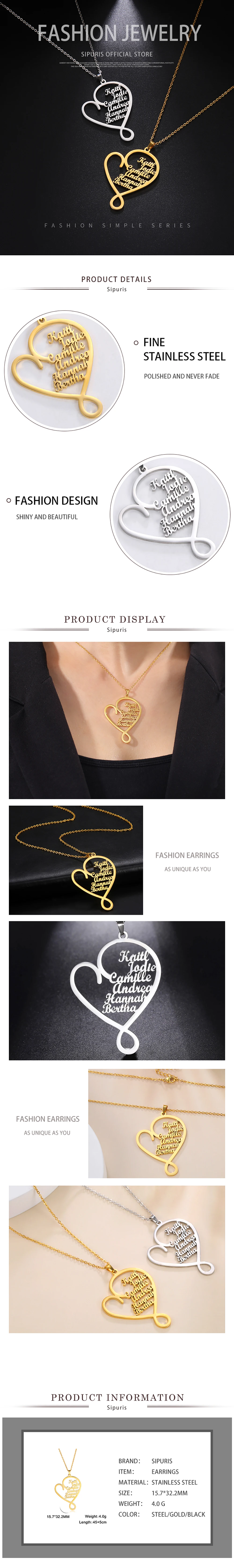 Sipuris Edelstahl-Liebesherz-Halskette mit individuellem Namen für Frauen, koreanischer Modeschmuck, Geschenke für Liebhaber, Hochzeitstag – Detail 6