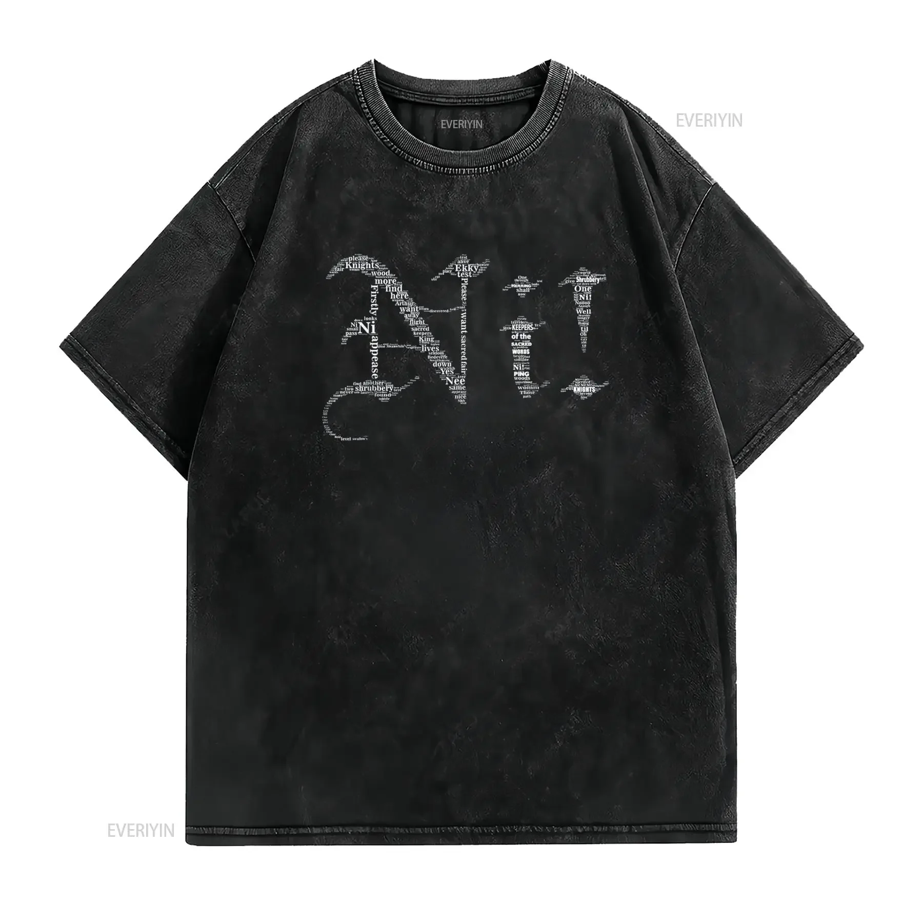Knights Who Say Ni Typography Holy Grail of T Shirt vintage Washed Versatile Casual Stylish Unisex Slightly streetwear