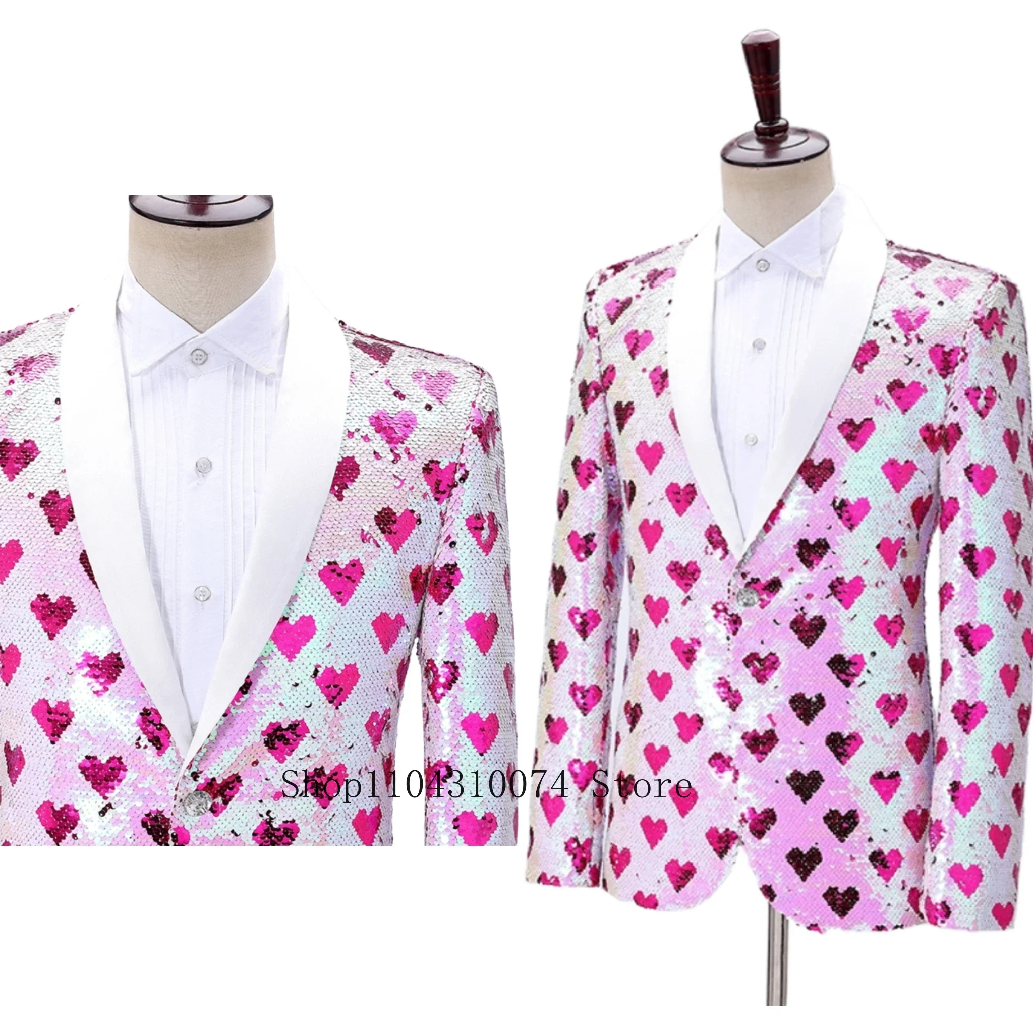Men's slim-fit sequin suits，Rose or pink change color with each other，Three-dimensional slim love pattern blazer jacket，