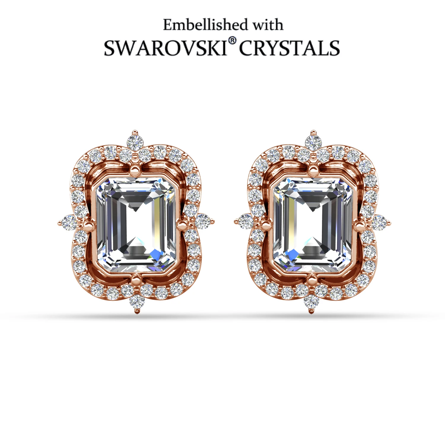 

Винтажные серьги-гвоздики с изумрудной огранкой и ореолом, украшенные кристаллами Swarovski, из меди с покрытием из розового золота, женские украшения, подарок для невесты