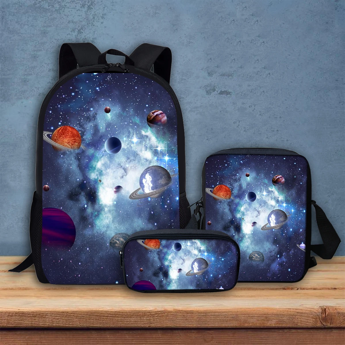 Beautiful Galaxy Planet Print 3Pcs/Set Student Backpack Lunch Bag Pencil Case Fashion School Bag Boys Girls Back To School Gifts