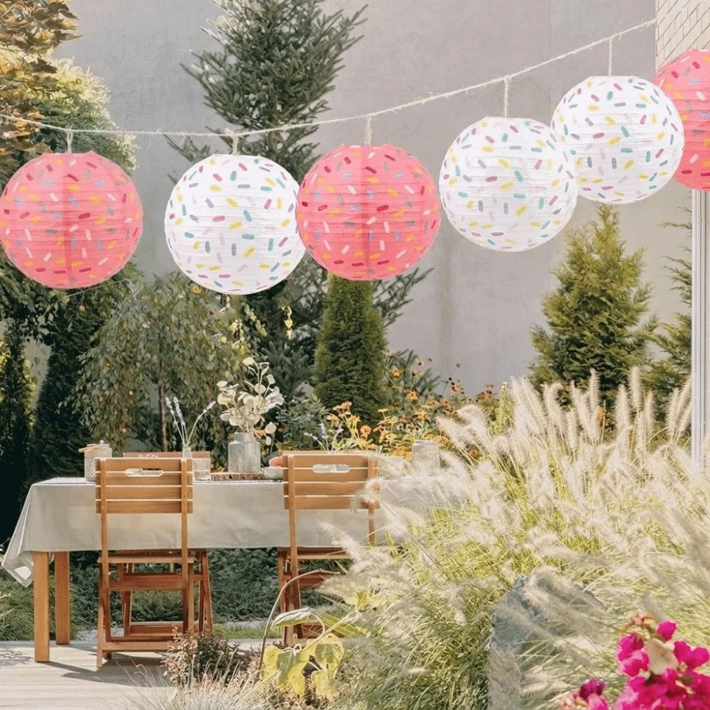 Round Foldable Colorful Lantern Handmade Donut Design Paper Lantern DIY Prop Lantern Decoration Hanging Lamp Ball Wedding