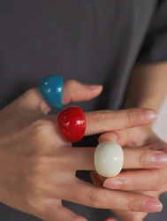 3-piece set of red, white, and blue resin rings for women's fashion design, stackable and wearable. Valentine's Day gift for lov