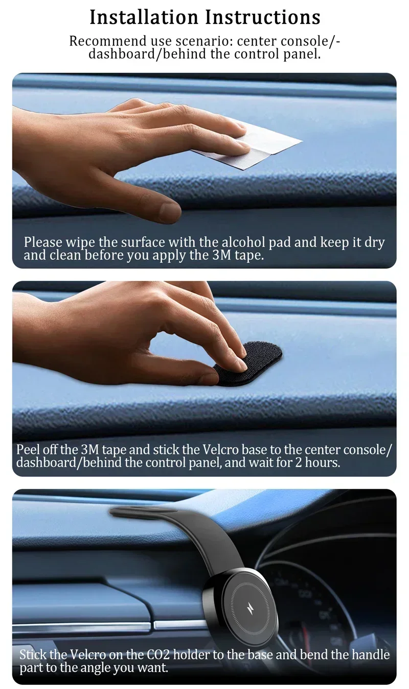 Car Magnetic Wireless Charger Adhesive Style Adjustable Dashboard Phone Chargers For Magsafe iPhone 16 15 14 13 12 Fast Charging