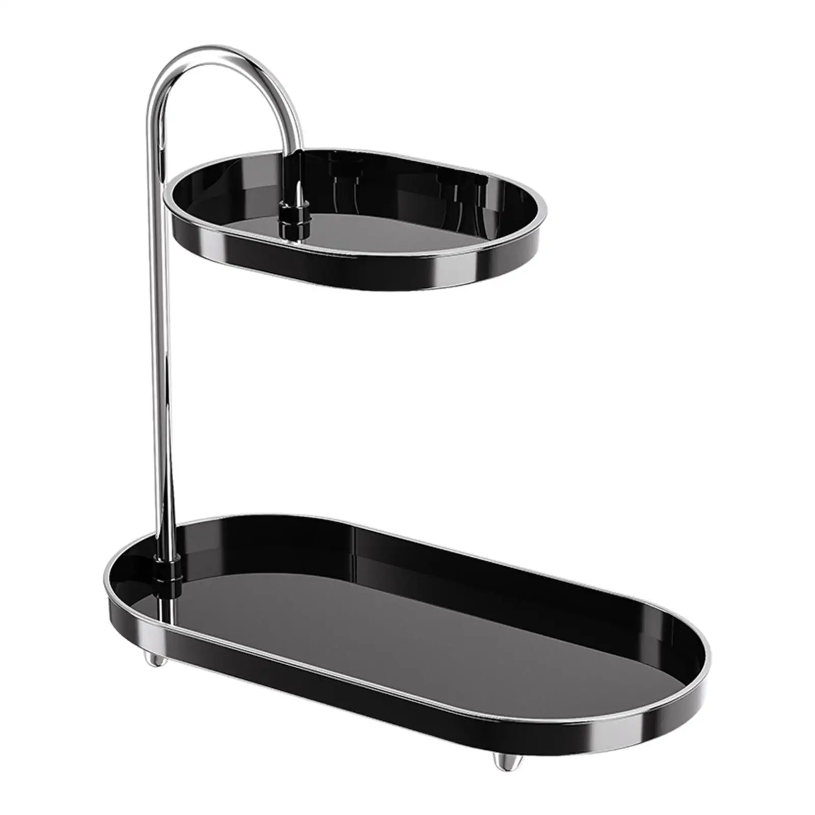 

2-уровневый органайзер для ванной комнаты, косметический держатель для туалетных принадлежностей, демонстрация ванной комнаты, черный с серебром
