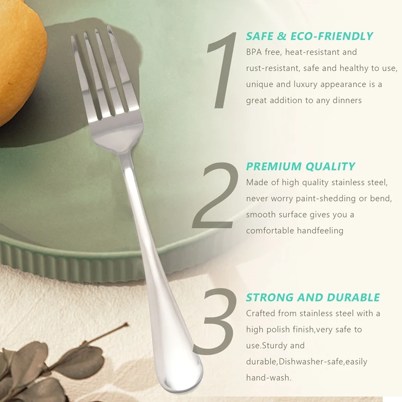 Dinner Forks, Heavy-Duty Stainless Steel Dinner Forks Set Of 10