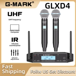 Microphone Wireless G-MARK GLXD4 Professional UHF Dynamic Mic Automatic Frequency For Party Stage Church Show Karaoke Meeting