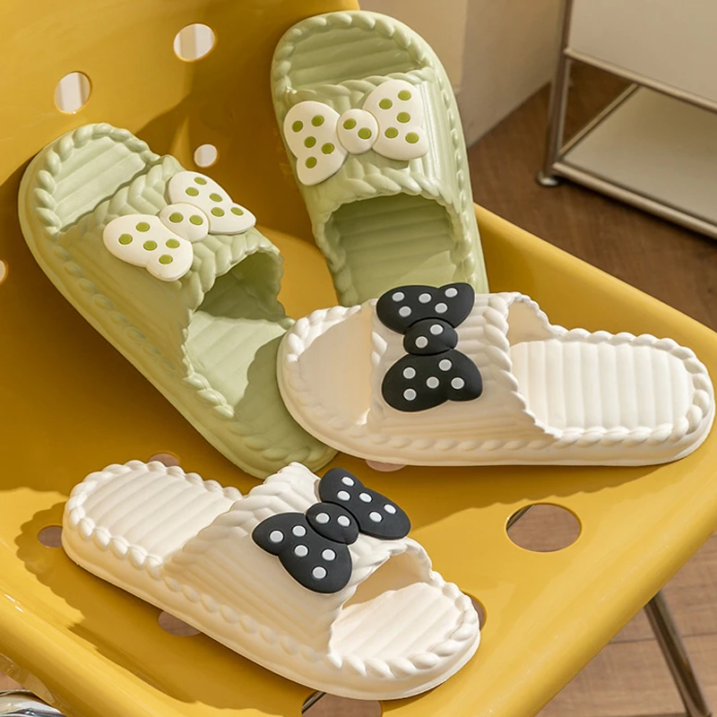 

Summer Women's Slippers Cute Bow Tie Indoor Outdoor Thick Soft Sole Non-Slip Beach Slides Comfortable Sandals Fashion Shoes