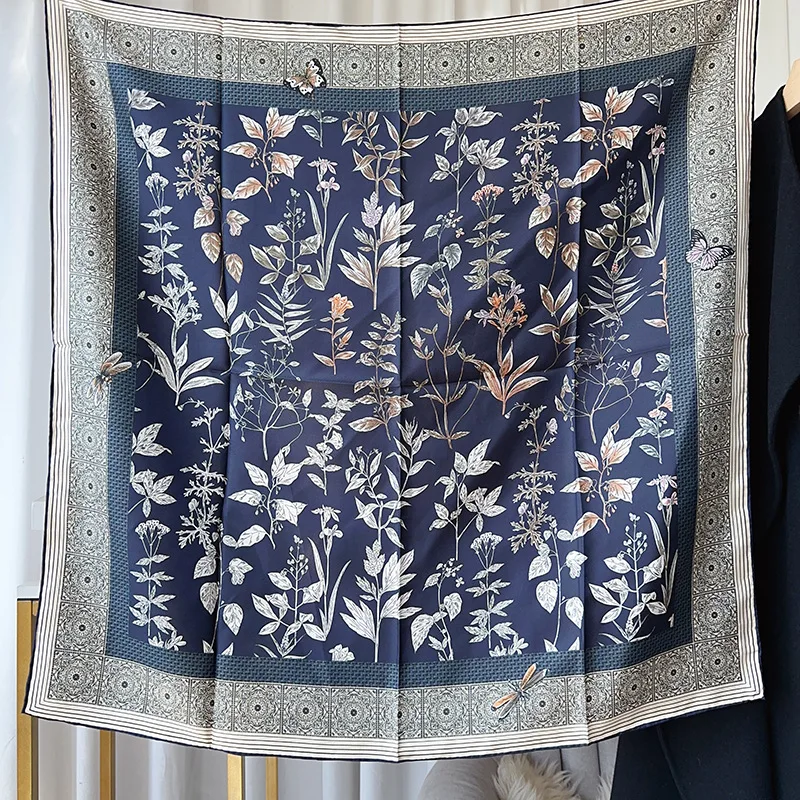 

90CM Silk Scarf Square Bandanas Hand Rolled Edges Scarfs Women Clothing Bag Accessories Christmas Lover Gift