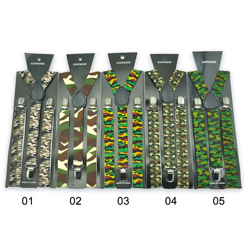 2,5 cm Modne Nowe 7 Klasycznych Wzorów Kamuflażu Wojskowego Mieszane Szelki Męskie Unisex Klipsowe Elastyczne Wąskie Paski Szelki typu Y