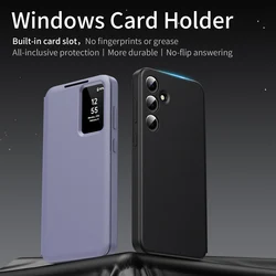 Luxury Leather Flip Case for SAmsung Galaxy S26 S25 Ultra Plus No-Flip Answering Card Holder Slot Pocket Window View Cover Book