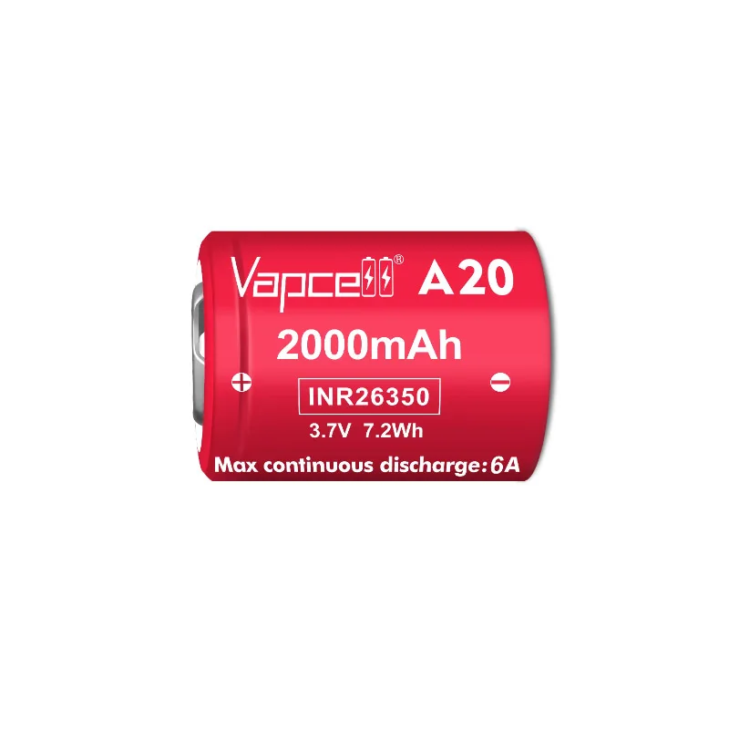 Original Vapcell A20 INR 26350 Battery 2000mAh 6A 3.7V Li-ion Battery Rechargeable Lithium-ion Battery Cell for Flashlight