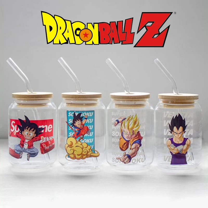 

Dragon Ball Goku Glass Coffee Cups with Lids and Straw Cartoon Transparent Water Glass Fashion Heat-resisting Milk Drinking Cup