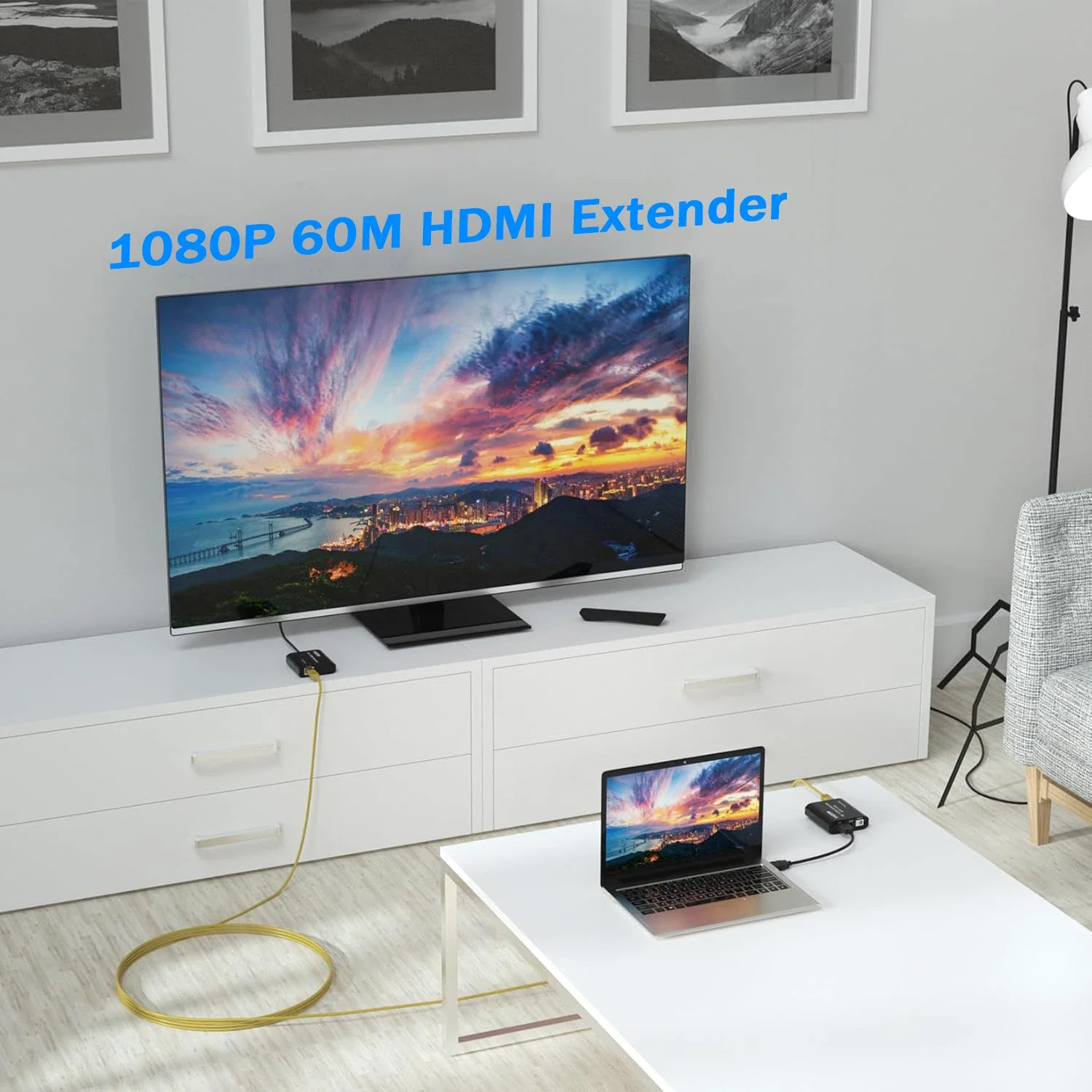 1080P HDMI-compatible Rj45 Extender 60M via Cat5e/6 Cable HDMI Extender with Audio Transmitter Receiver kit for TV PC Laptop NVR
