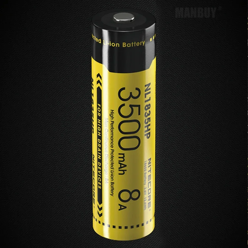 Top sales Nitecore NL1835HP High Performance 18650 3500mAh 3.6V 12.6Wh 8A Protected Li-ion Button  Battery  Drain Devices