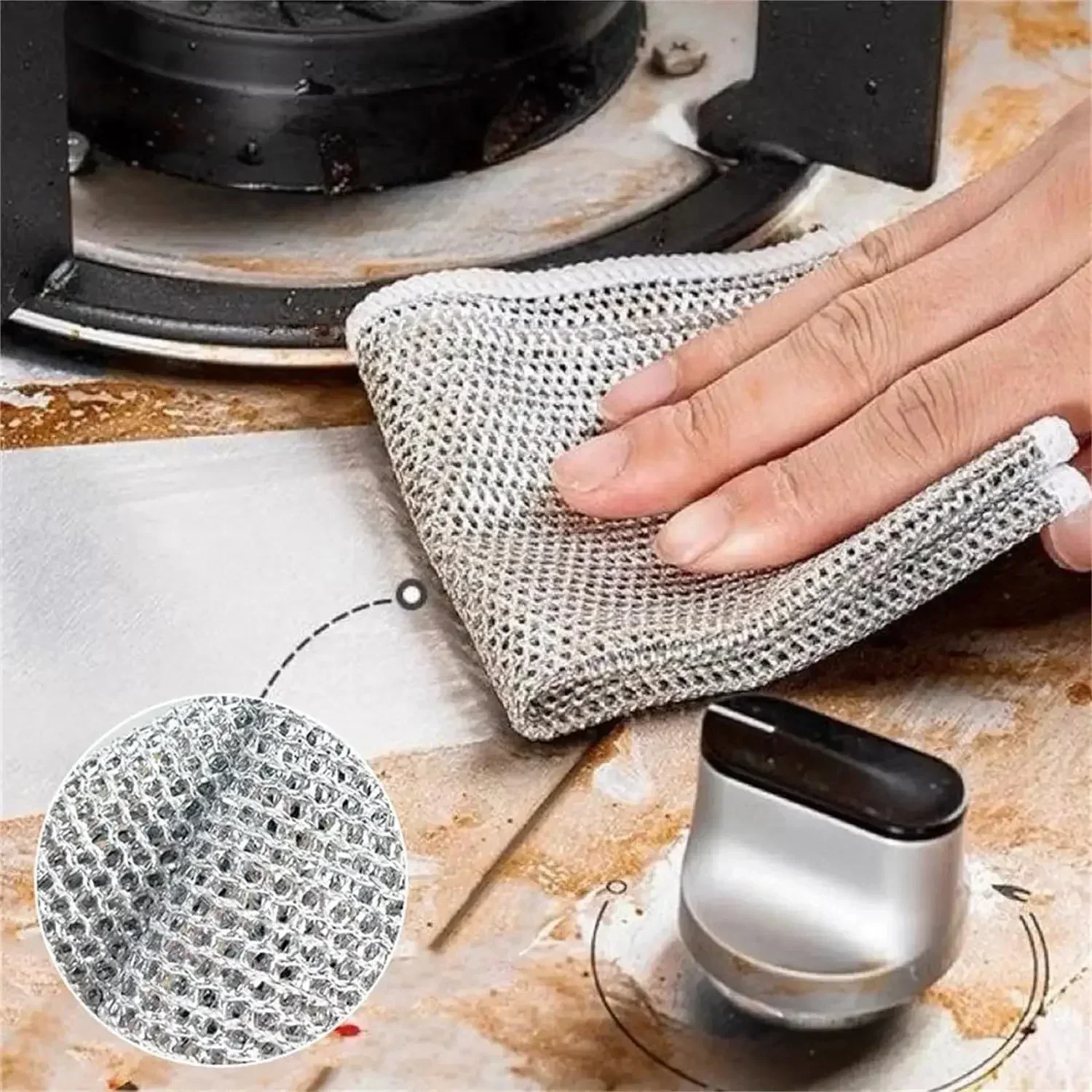 Multipurpose Dishwashing Rags Non Scratch Wire Dishcloth for Wet Dry Reusable Mesh Microfiber Wire Cleaning Cloth for Kitchen